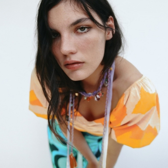 Zara ribbed puff sleeve crop top size L - Picture 2 of 12